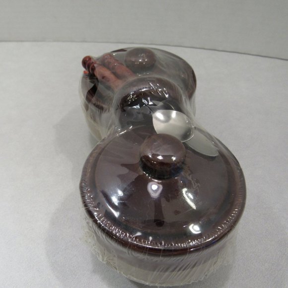 NIP Vtg Stoneware Double Crock Lids Spoons Jelly - Picture 7 of 11